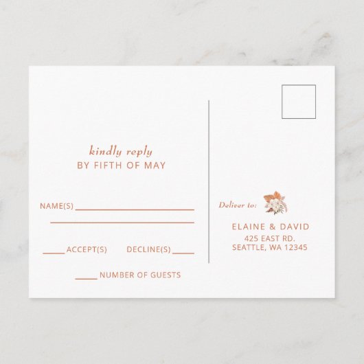 Terracotta Boho Pampas Geometric Wedding RSVP Uitnodiging Briefkaart (Achterkant)