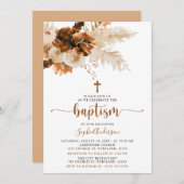 Terracotta Boho Pampas Grass Baptême Invitation (Devant / Derrière)