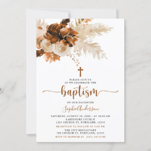 Terracotta Boho Pampas Grass Baptême Invitation