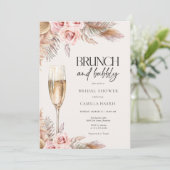 Terracotta Boho Pampas Grass Bridal Brunch Kaart (Staand voorkant)