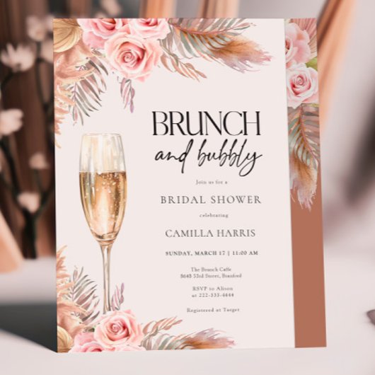 Terracotta Boho Pampas Grass Bridal Brunch Kaart
