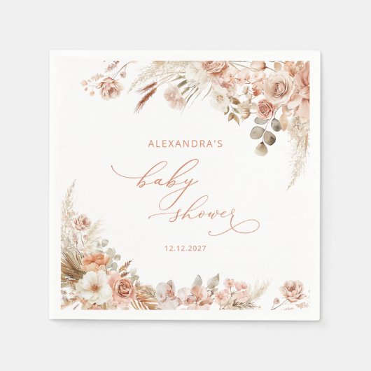 Terracotta Boho Pampas Grass Papier Servet (Voorkant)