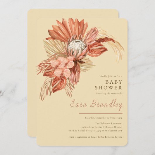 Terracotta boho pampas grass proteas-Baby shower Kaart (Voorkant / Achterkant)