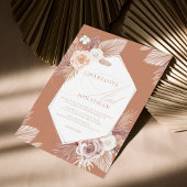 Terracotta Boho Pampas Grass Wedding Invitation Kaart