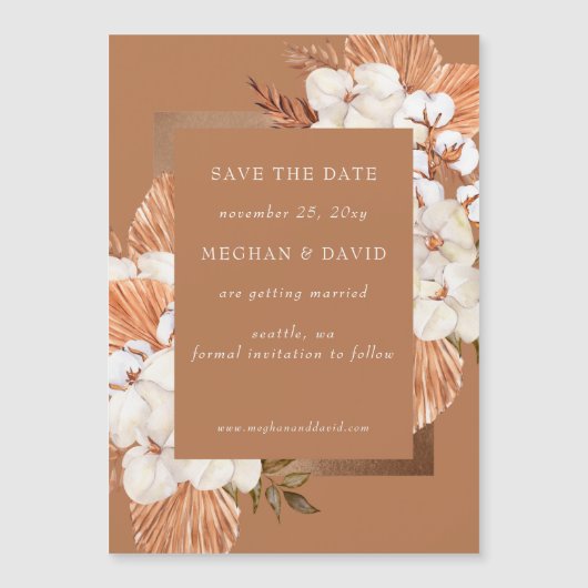 Terracotta Boho Pampas Orchids Save the Date (Voorkant)