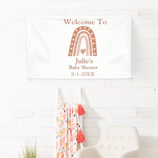 Terracotta Boho Rainbow Baby shower Welkom Spandoek (Insitu)