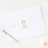 Terracotta Boho Rainbow Genderneutraal Baby shower Vierkante Sticker (Envelop)