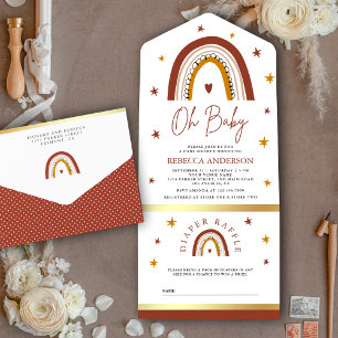 Terracotta Boho Regenboog Baby Shower All In One Uitnodiging