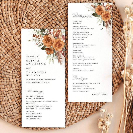 Terracotta Boho Roos Bloem Bruiloft Ceremonie Programma