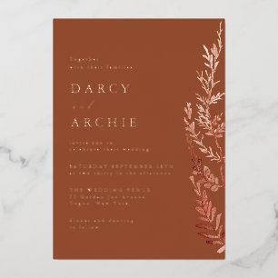 Terracotta Boho Roos Gold Foil Wedding Folie Uitnodiging