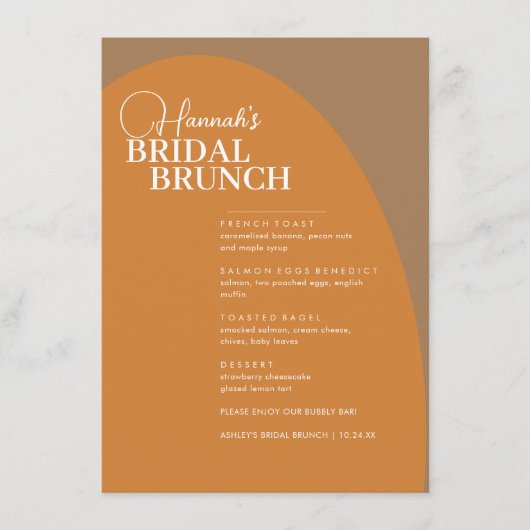 Terracotta Boho Script Minimum Bridal Brunch Menu (Devant)