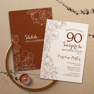 Terracotta Boho Surprise 90th Birthday Party Kaart