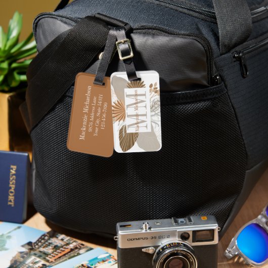 Terracotta Boho Tropical Monogram Bagagelabel (Voorkant /achterkant)