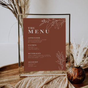 Terracotta Boho Trouwmenu met bloemschilderkunst Menu