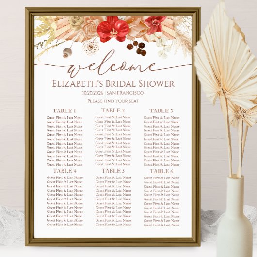 Terracotta Boho Vrijgezellenfeest Zitkaarten Poster