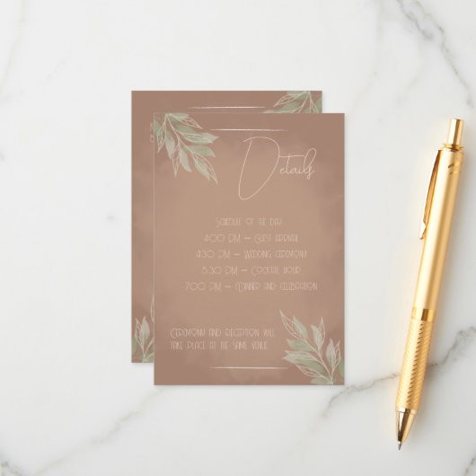 Terracotta Boho Wedding Enclosure Card Informatiekaartje (Voorkant / Achterkant in situ)