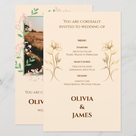 Terracotta Boho Wedding Menu card (Devant / Derrière)