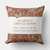 Terracotta Boho Wildflower Baby Stats Kussen (Voorkant)