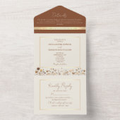 Terracotta Boho Wildflower Wedding All In One Uitnodiging (Binnen)