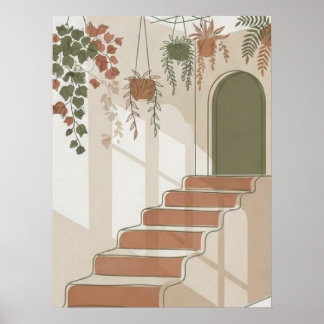 Terracotta Boho Woestijn Trap en Hangende Planten Poster