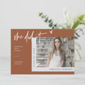 Terracotta Boho Ze deed het Afstudeerder Party Fot Kaart (Staand voorkant)