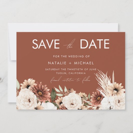 Terracotta Boho Zomer & Herfst Bruiloft Save The Date (Voorkant)