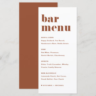 Terracotta Bold Retro Typografie Bruiloft Bar Menu