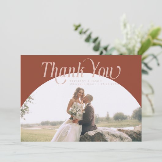 Terracotta Boog Huwelijk Dank u Bedankkaart (Staand voorkant)