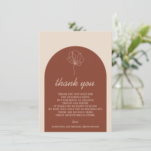 Terracotta Botanical Simple Boho Bedankkaart (Staand voorkant)