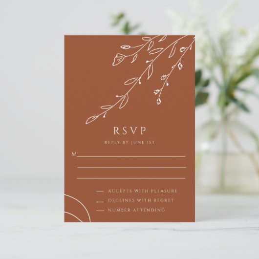 Terracotta Botanical Wedding RSVP Kaart (Staand voorkant)