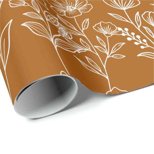 Terracotta Botanische Bloemen Herfst Herfstbruilof Cadeaupapier (Rol Hoek)