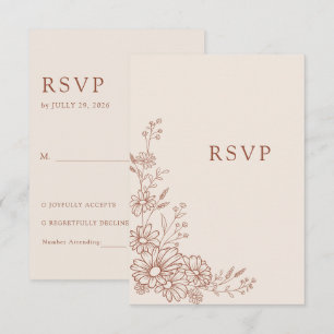 Terracotta Botanische Margriet Traditionele Trouwd RSVP Kaartje