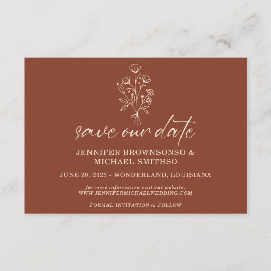 Terracotta Bouquet Boho Botanicals sla onze datum Informatiekaartje (Voorkant)