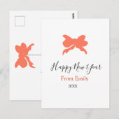 Terracotta bow happy new year name year boho retro briefkaart (Voorkant / Achterkant)