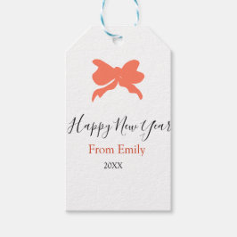 Terracotta bow happy new year name year boho retro cadeaulabel