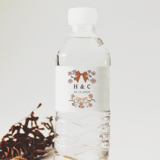 Terracotta Bows Blossom Wedding Monogram Waterfles Etiket