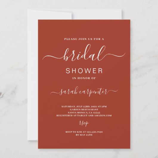 Terracotta Bridal Shower-uitnodiging Kaart (Voorkant)
