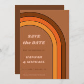 Terracotta Brown Retro Rainbow Minimalist Boho Save The Date (Voorkant / Achterkant)