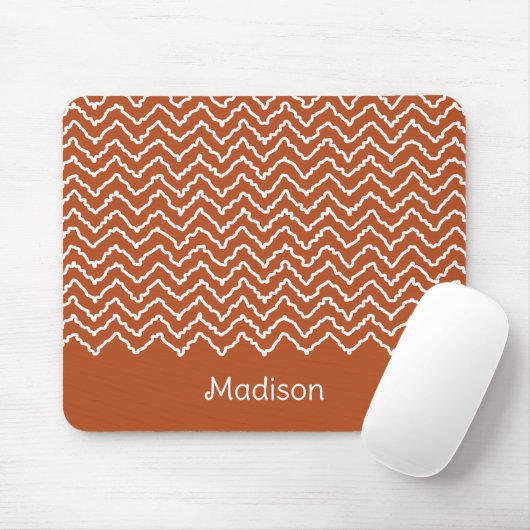 Terracotta Brown Squiggly Chevron Zigzag Pattern Muismat (Met muis)