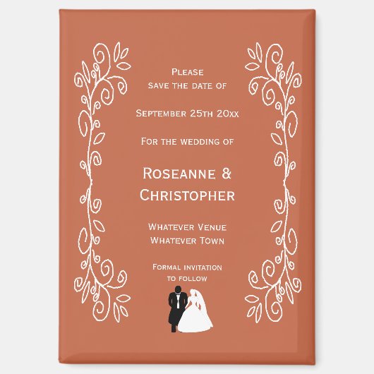 Terracotta bruiloft Bewaar de datum magneet bruide (Voorkant)