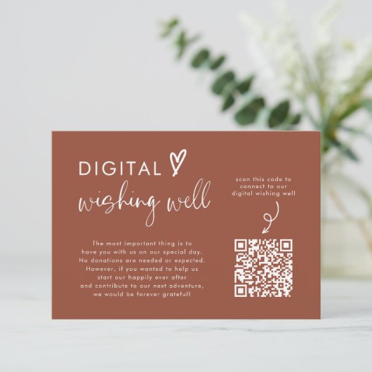 Terracotta Bruiloft QR Code Digitaal Wensen Goed Informatiekaartje (Staand voorkant)