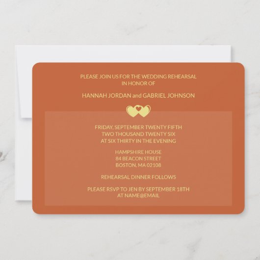 Terracotta bruiloft repetitie en diner uitnodiging (Achterkant)