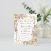 Terracotta bruin bloemengoud lijst save the date aankondigingskaart (Staand voorkant)