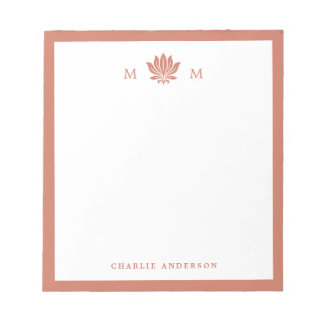 Terracotta Bruine Lotus Bloem Monogram Notitieblok