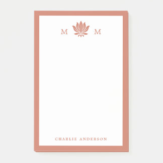 Terracotta Bruine Lotus Monogram Post-it® Notes