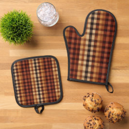 Terracotta Buffalo Plaid Boerderij Keuken Ovenwant & Pannenlap Set
