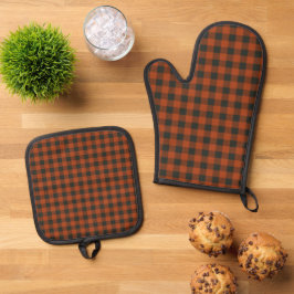 Terracotta Buffalo Plaid Boerderij Keuken Ovenwant & Pannenlap Set