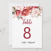 Terracotta Burgundy Blush Floral Table Number (Voorkant)