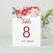 Terracotta Burgundy Blush Floral Table Number (Staand voorkant)