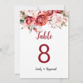Terracotta Burgundy Blush Floral Table Number (Achterkant)